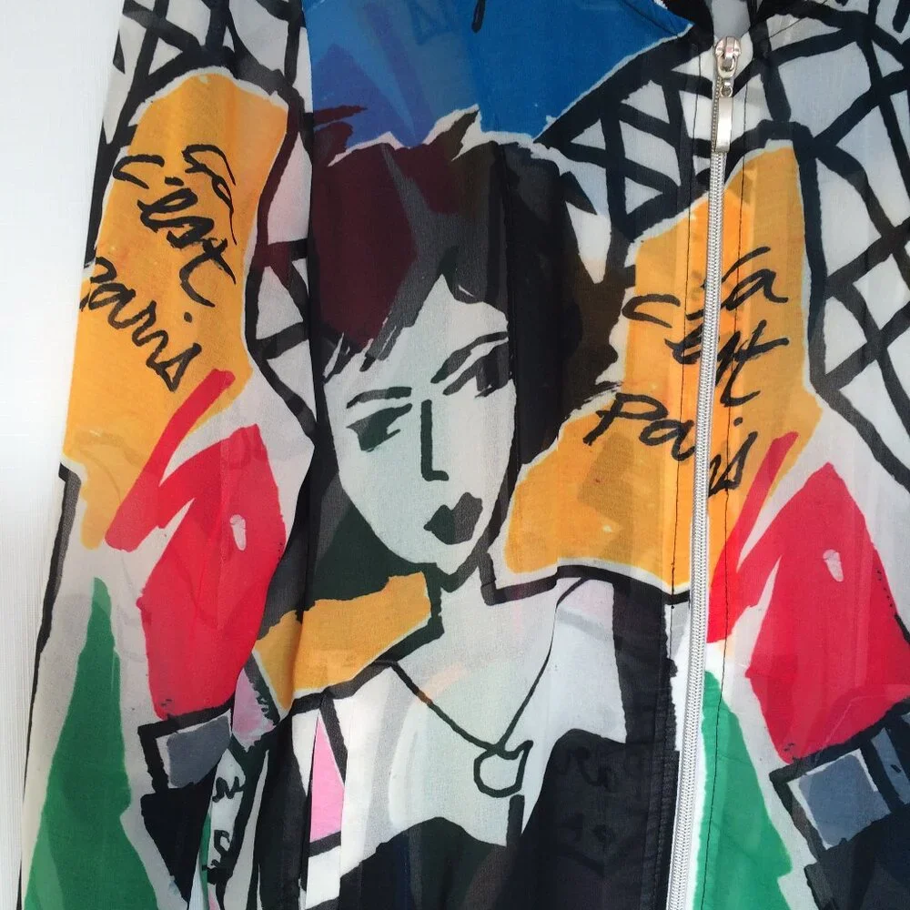 Simply Art by Dolcezza Sheer Jacket Small Multicolor Paris Zip Long Sleeve NWT - Picture 3 of 8